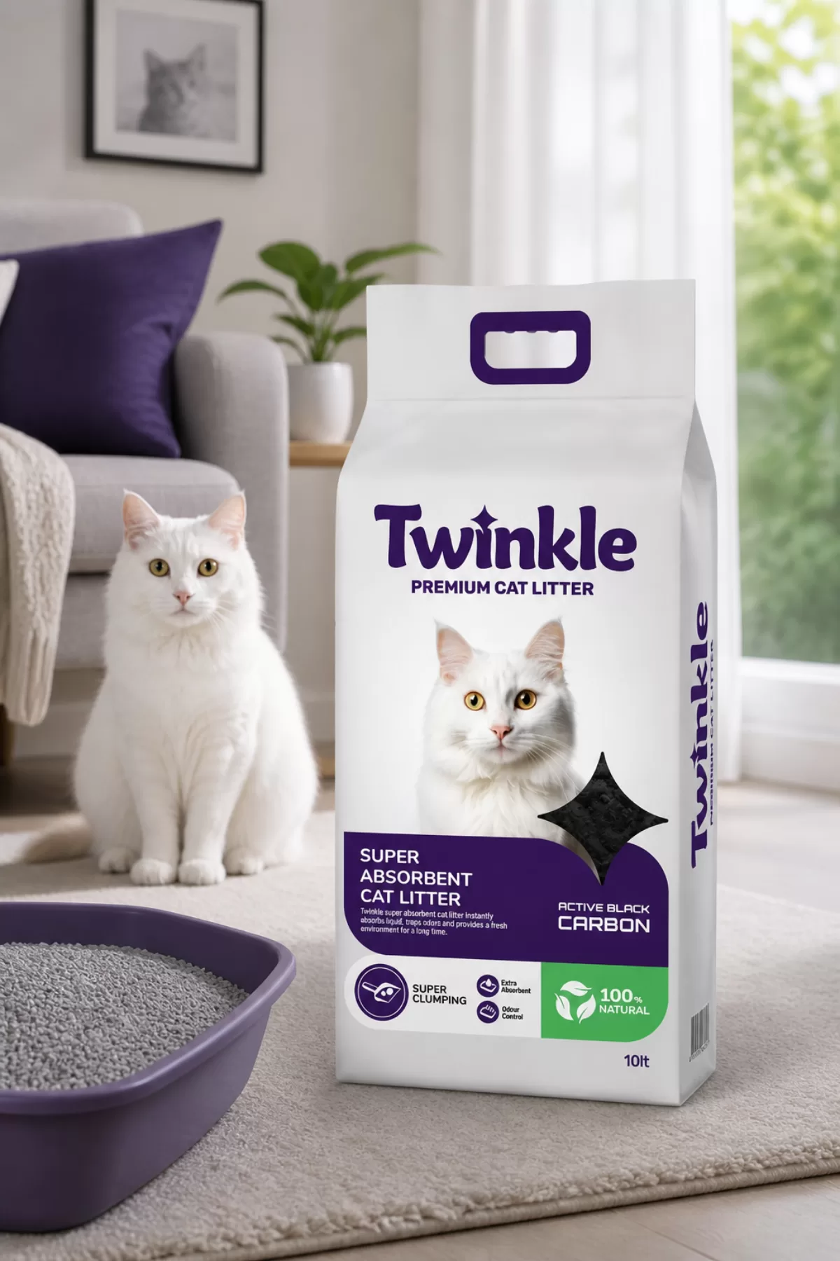 Twinkle Bentonit Kedi Kumu 10L – Süper Emici Aktif Karbonlu — ürün görseli