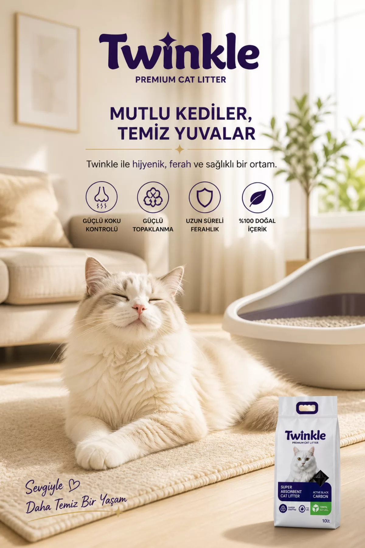 Twinkle Bentonit Kedi Kumu 10L – Süper Emici Aktif Karbonlu — ürün görseli